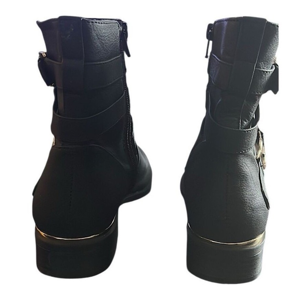 G by GUESS Harlin Moto Ankle Boots Women 9.5 Black Gold Buckle Straps - Picture 5 of 10